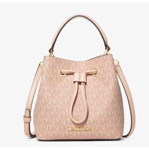 New Michael Kors Suri Small Bucket Crossbody bag Logo Coated Canvas Ballet